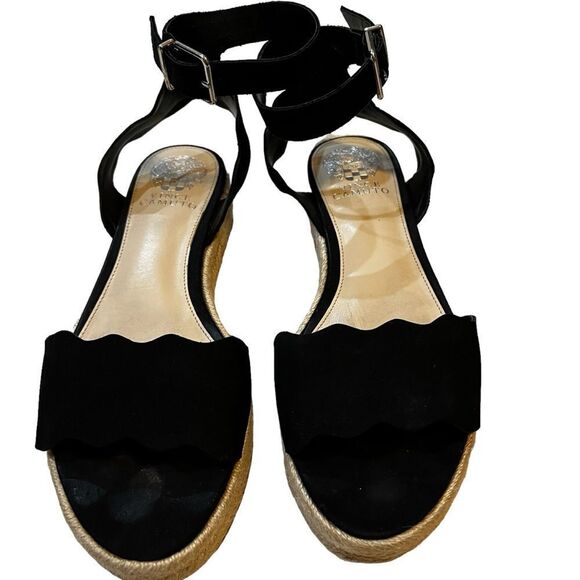 Vince Camuto Women's Espadrille Wedge Sandal Sueded Black Summer 8.5 (39) 8 1/2M - Picture 6 of 14
